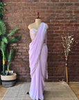 Lavender Pre-Draped Saree with Mirror work Blouse - Saree Australia