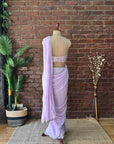Lavender Pre-Draped Saree with Mirror work Blouse - Saree New Zealand