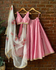 Pink and Ivory Hand Painted Lehenga Set - painted lehenga set