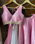 Pink and Ivory Hand Painted Lehenga Set - painted lehenga set
