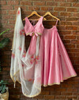Pink and Ivory Hand Painted Lehenga Set - painted lehenga set