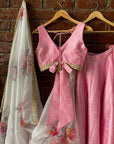 Pink and Ivory Hand Painted Lehenga Set - painted lehenga set