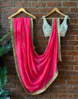 Crimson Chiffon Saree with Mirror Blouse - saree dress