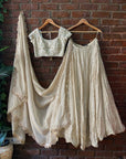 Beige and Ivory Hand Embroidered Lehenga Set - embroidered lehenga set