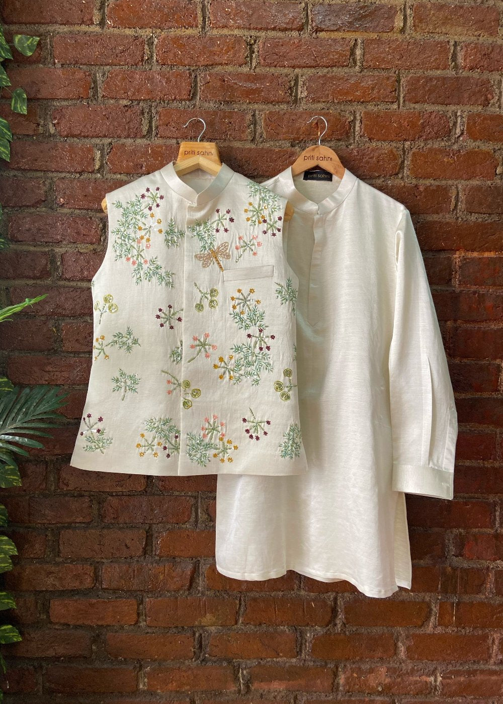 Floral Hand Painted Kurta and Bundi Set - indian attire for men