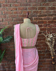 Pink Pre-Draped Saree with Mirror work Blouse - Saree India