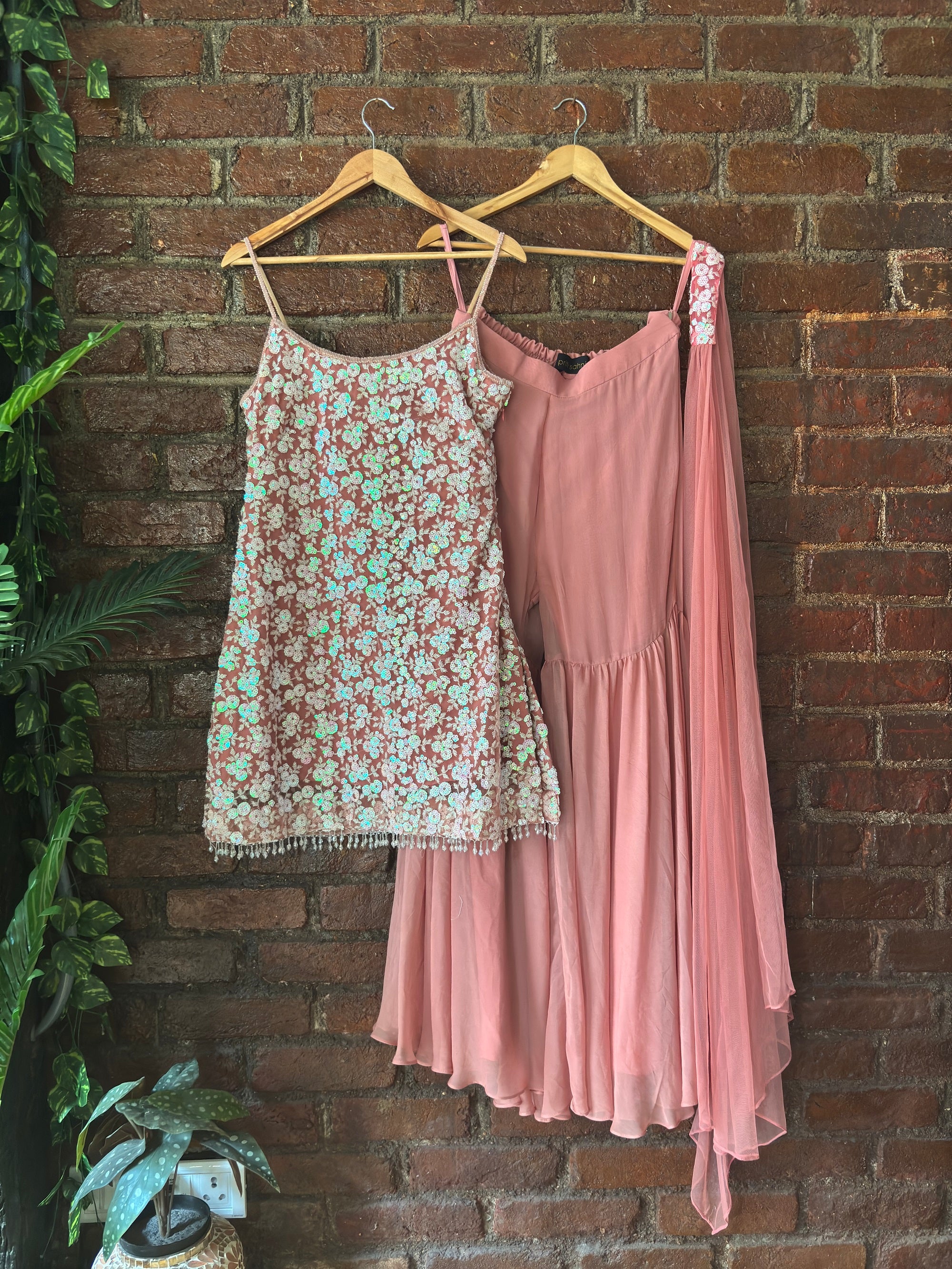 Rose Dust Sequin work Kurta and Sharara Set