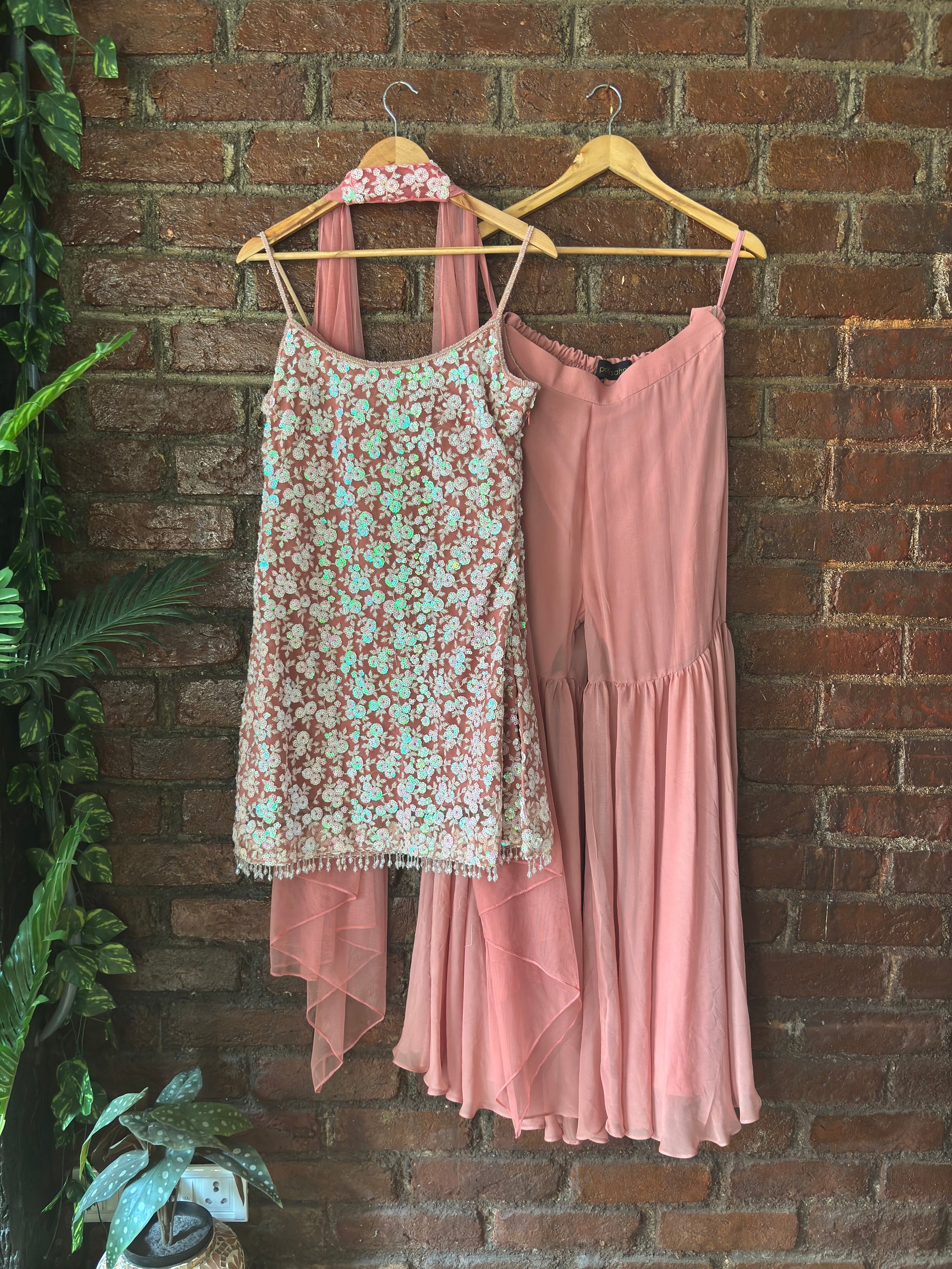 Rose Dust Sequin work Kurta and Sharara Set
