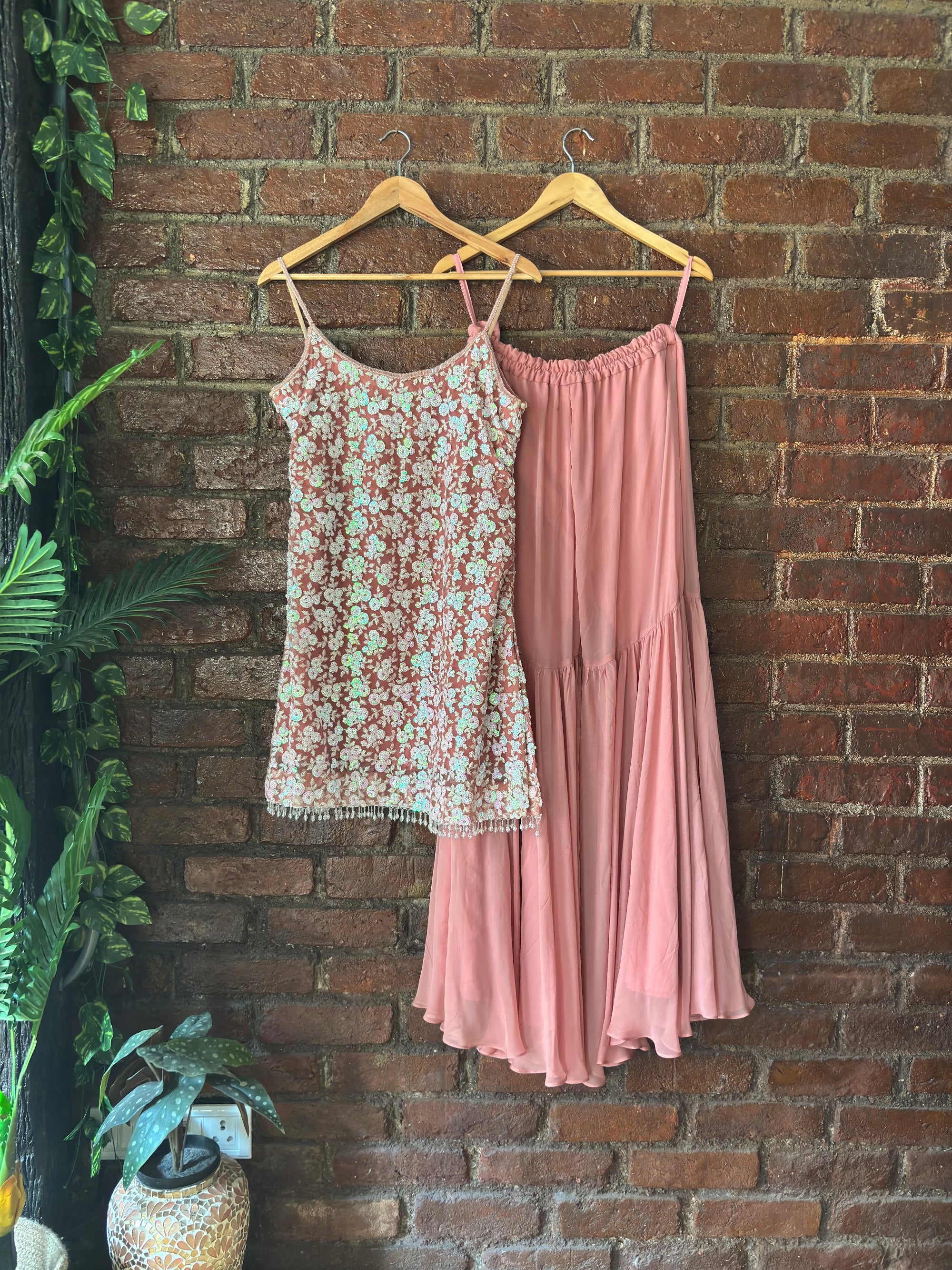 Rose Dust Sequin work Kurta and Sharara Set
