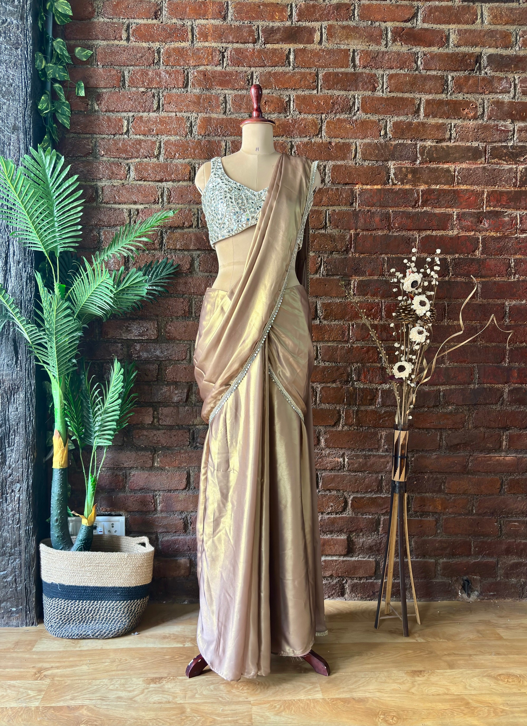 Bronze Shimmer Pre-Stitched Saree and Blouse