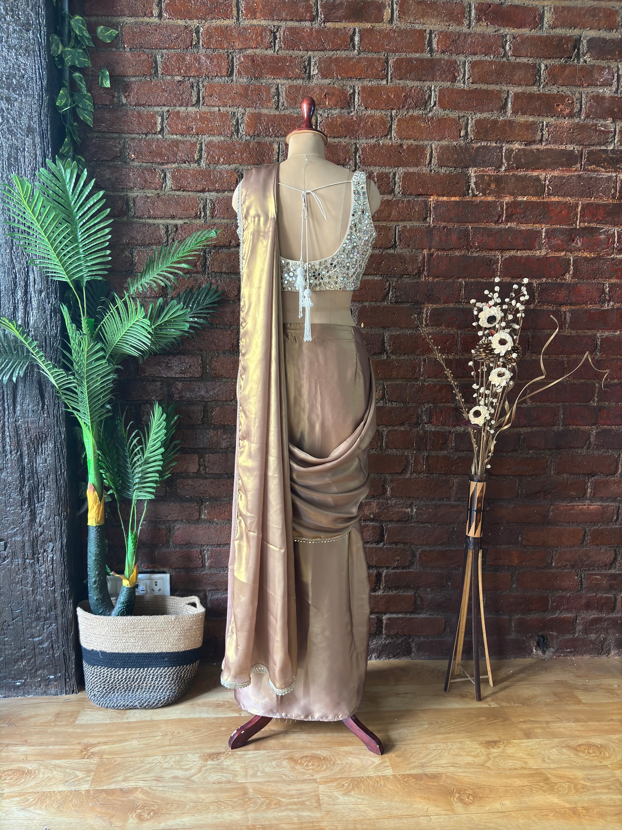Bronze Shimmer Pre-Stitched Saree and Blouse