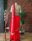 Red and Nude Mirror Work Pre-Stitched Saree - red saree Canada