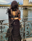 Black Ruffle Pre-Stitched Saree - ruffle saree Sydney
