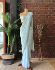 Powder Blue Pre-Draped Saree with Zari work Bustier