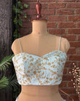 Powder Blue Pre-Draped Saree with Zari work Bustier