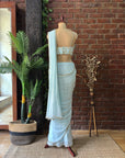 Powder Blue Pre-Draped Saree with Zari work Bustier