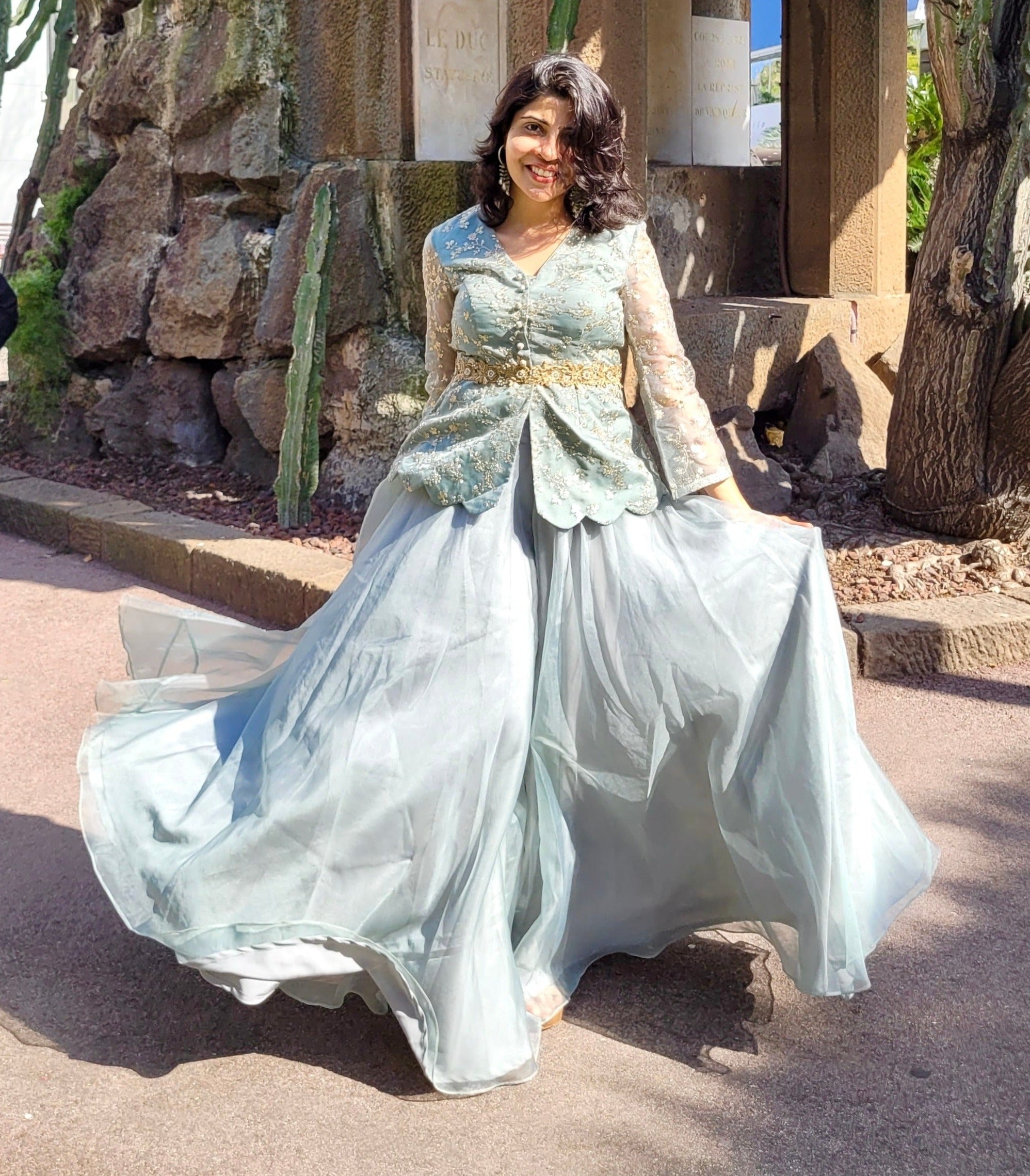 Dust Green Peplum Top and Palazzo Set - palazzo set Australia