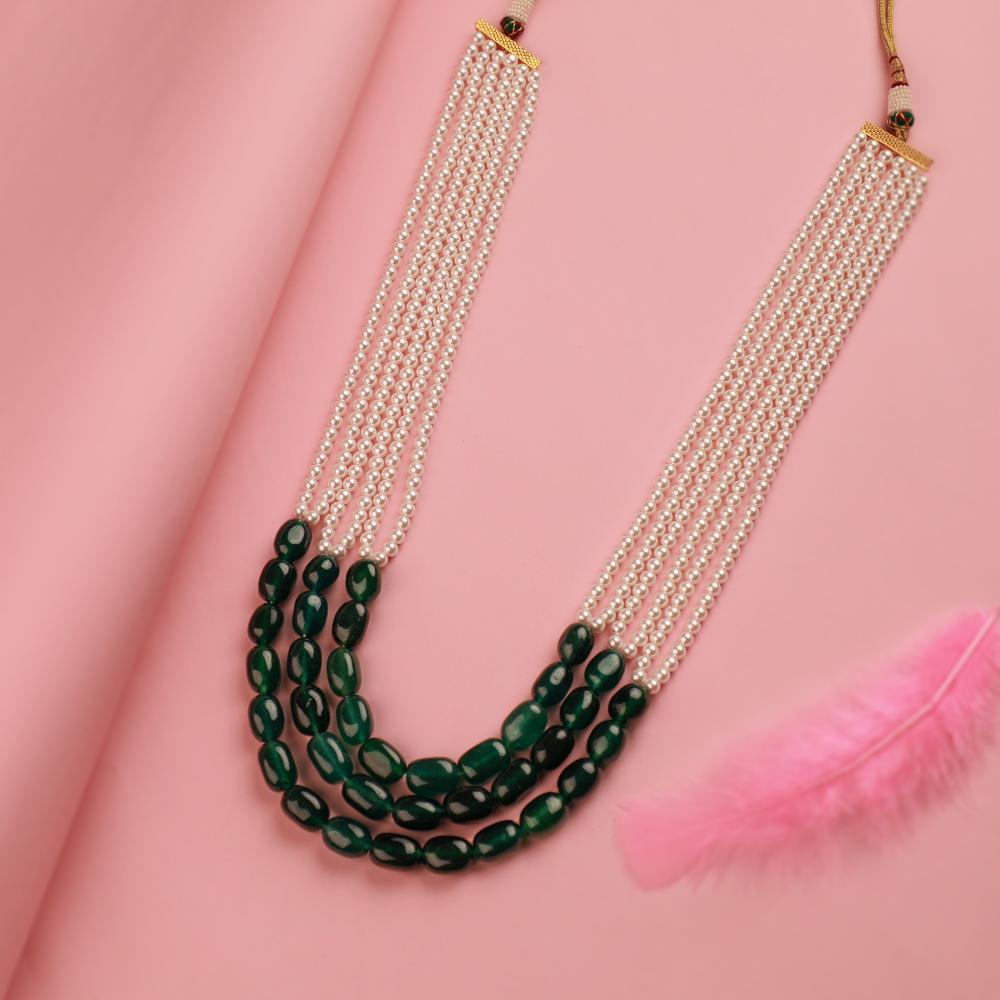 Emerald Green Beaded Necklace With Pearl Maala Necklace - maala for men