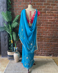 Teal Chiffon Embroidered Saree