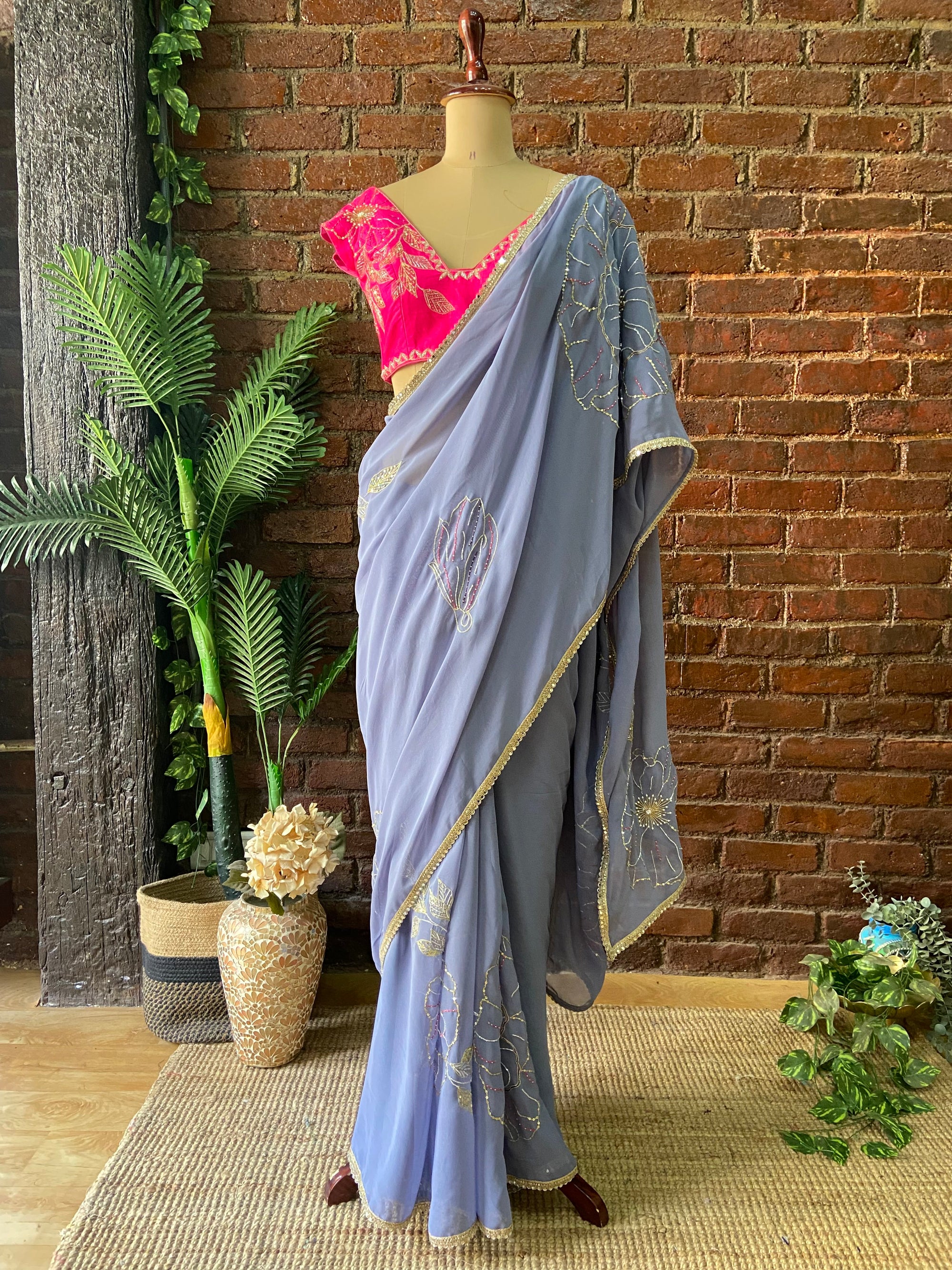 Burnt Lavender Embroidered Saree