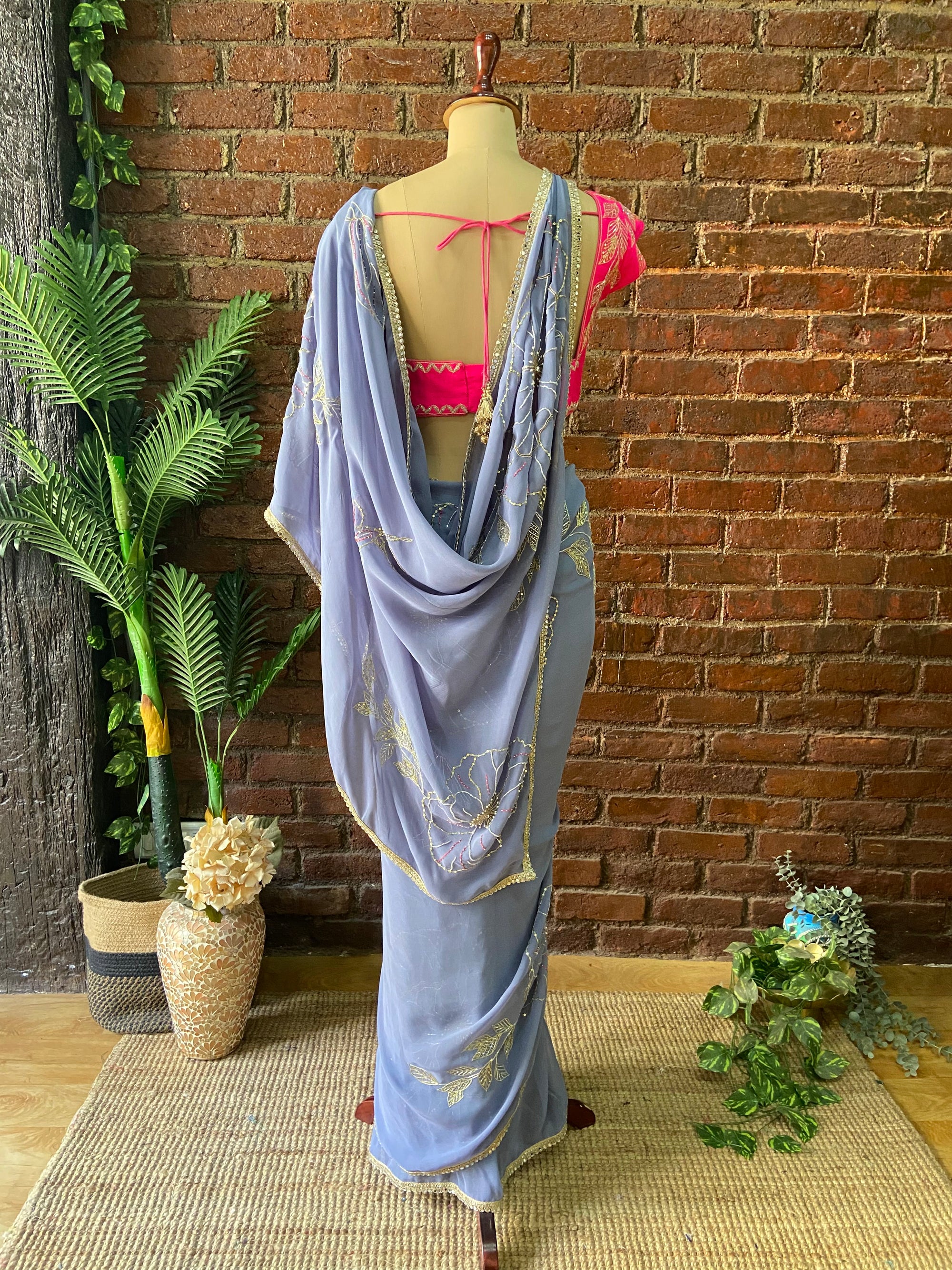 Burnt Lavender Embroidered Saree