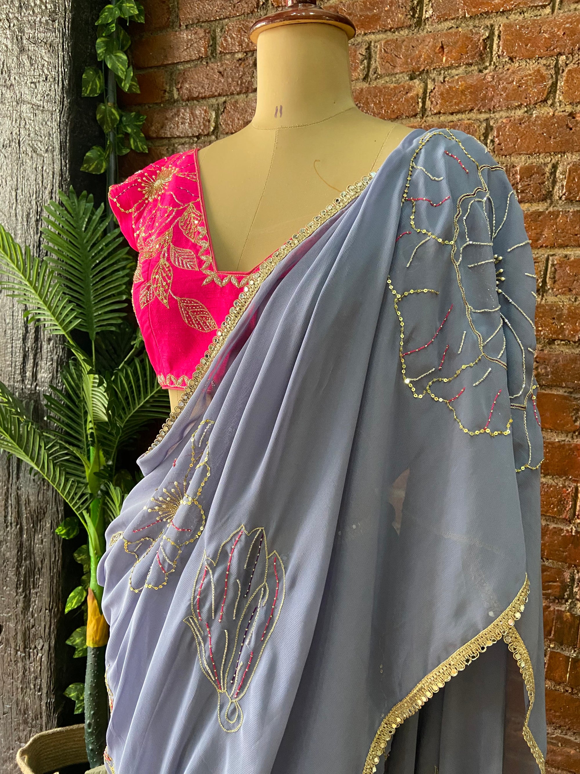 Burnt Lavender Embroidered Saree