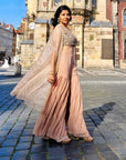 Nude Mirror Work Blouse with Sharara & Cape Set - sharara set New Zealand
