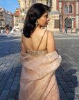 Nude Mirror Work Blouse with Sharara & Cape Set - sharara set New Zealand