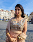 Nude Mirror Work Blouse with Sharara & Cape Set - sharara set New Zealand