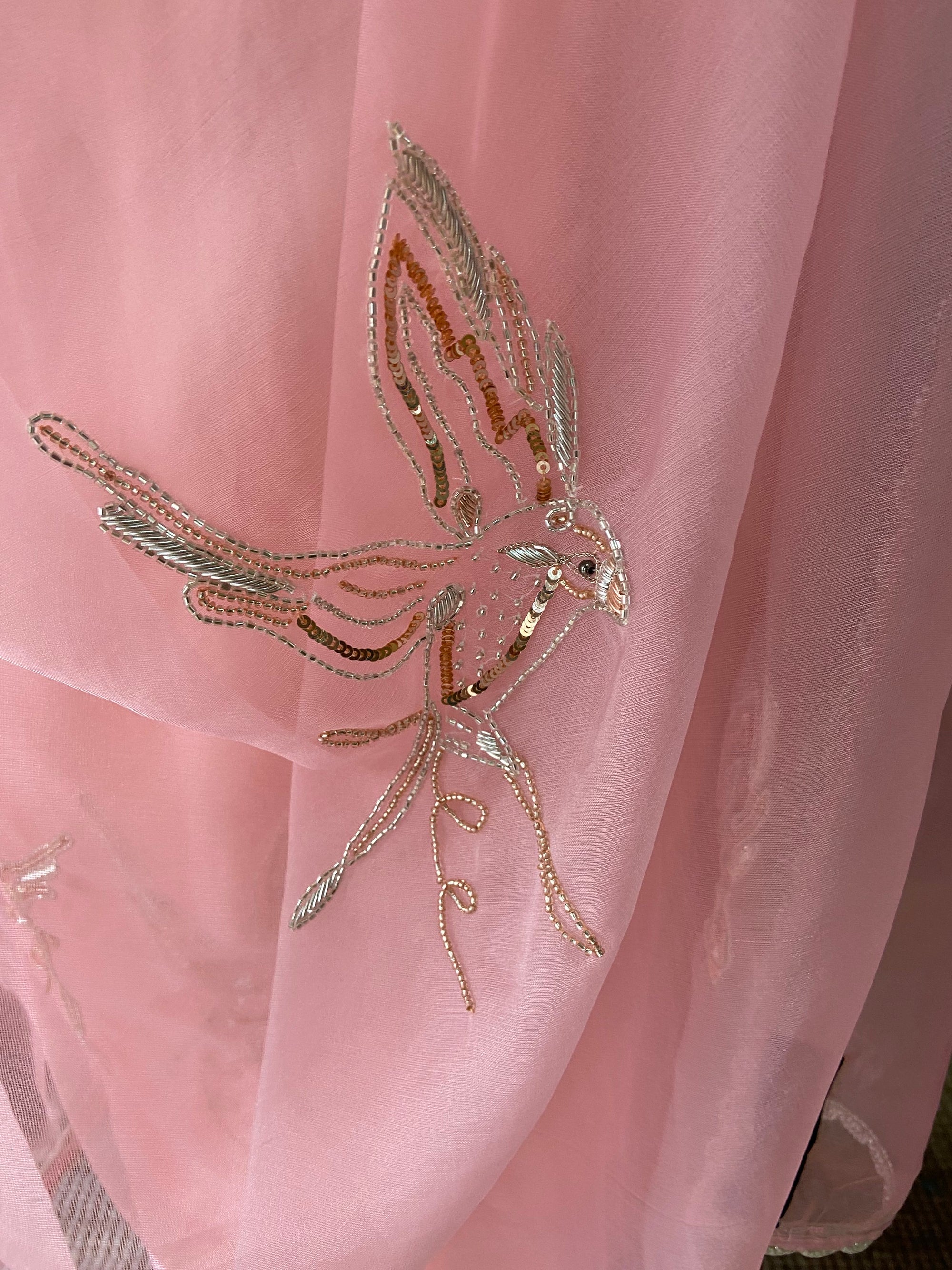 Pink Organza Embroidered Saree