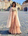 Nude Mirror Work Blouse with Sharara & Cape Set - sharara set New Zealand