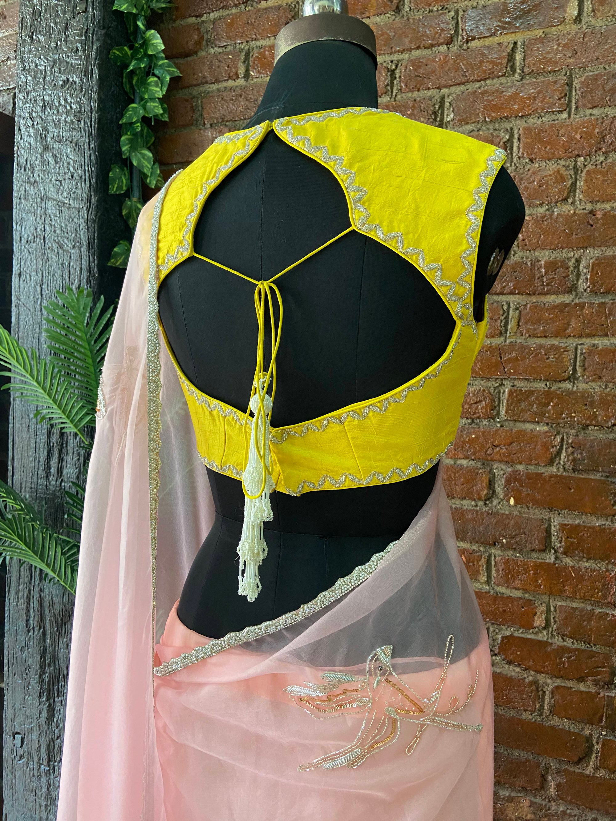 Pink Organza Embroidered Saree