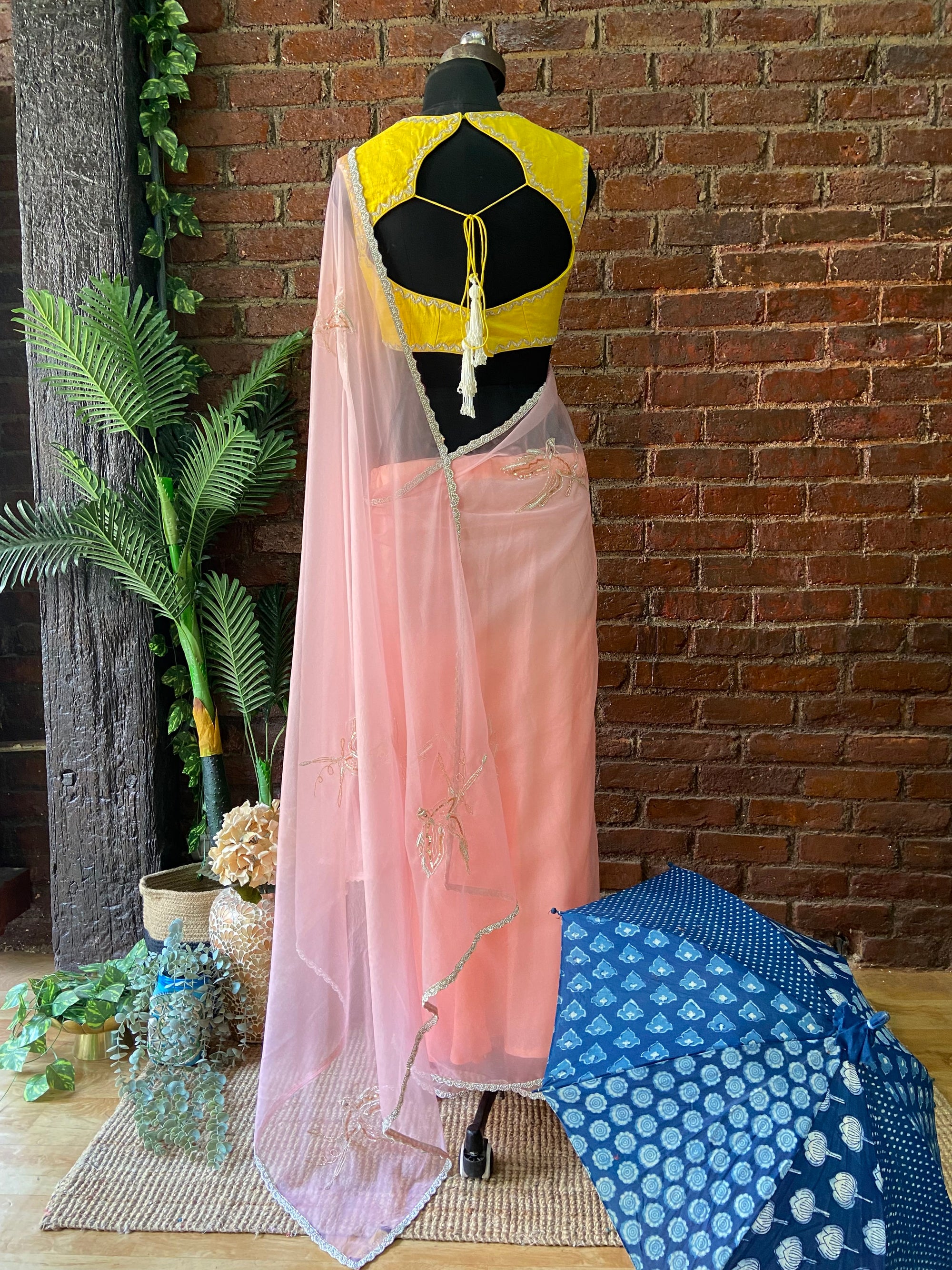 Pink Organza Embroidered Saree