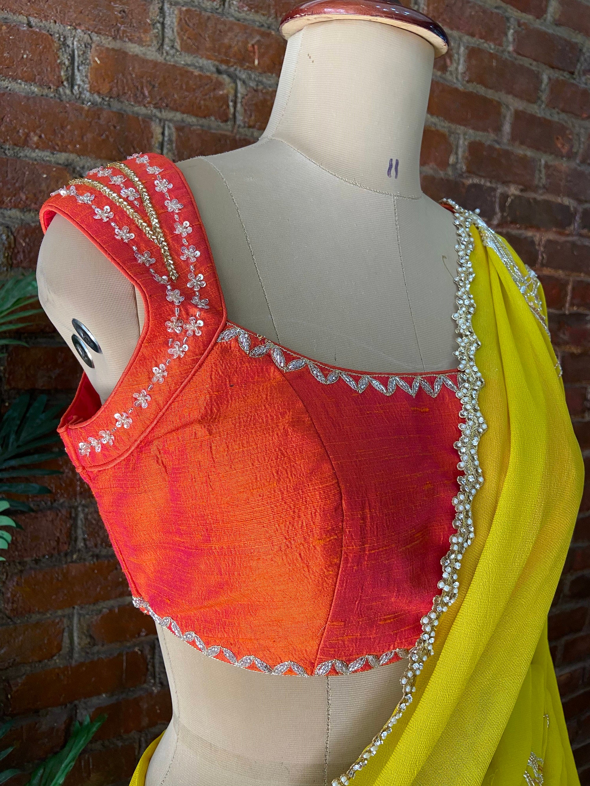 Mustard Georgette Embroidered Saree