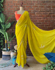 Mustard Georgette Embroidered Saree