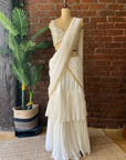 Ivory ruffle Pre-Stitched Saree - saree Australia