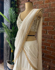 Ivory ruffle Pre-Stitched Saree - saree Australia