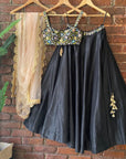 Black Lehenga Set with Thread and Mirror Work - black lehenga Australia