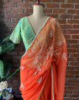 Tangerine chiffon saree - Saree Australia