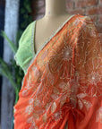Tangerine chiffon saree - Indian Saree