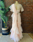 Powder Pink Ruffle Pre-Stitched Saree - ruffle saree USA