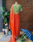 Tangerine chiffon saree - Saree UK