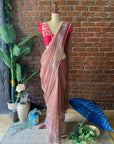 Burnt Burgundy Organza Embroidered Saree