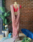 Burnt Burgundy Organza Embroidered Saree