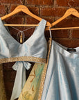Sky Blue Raw Silk Lehenga Set with Lime Hand Painted Dupatta Set - silk lehenga New Zealand