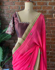 Fuchsia Chiffon Embroidered Saree