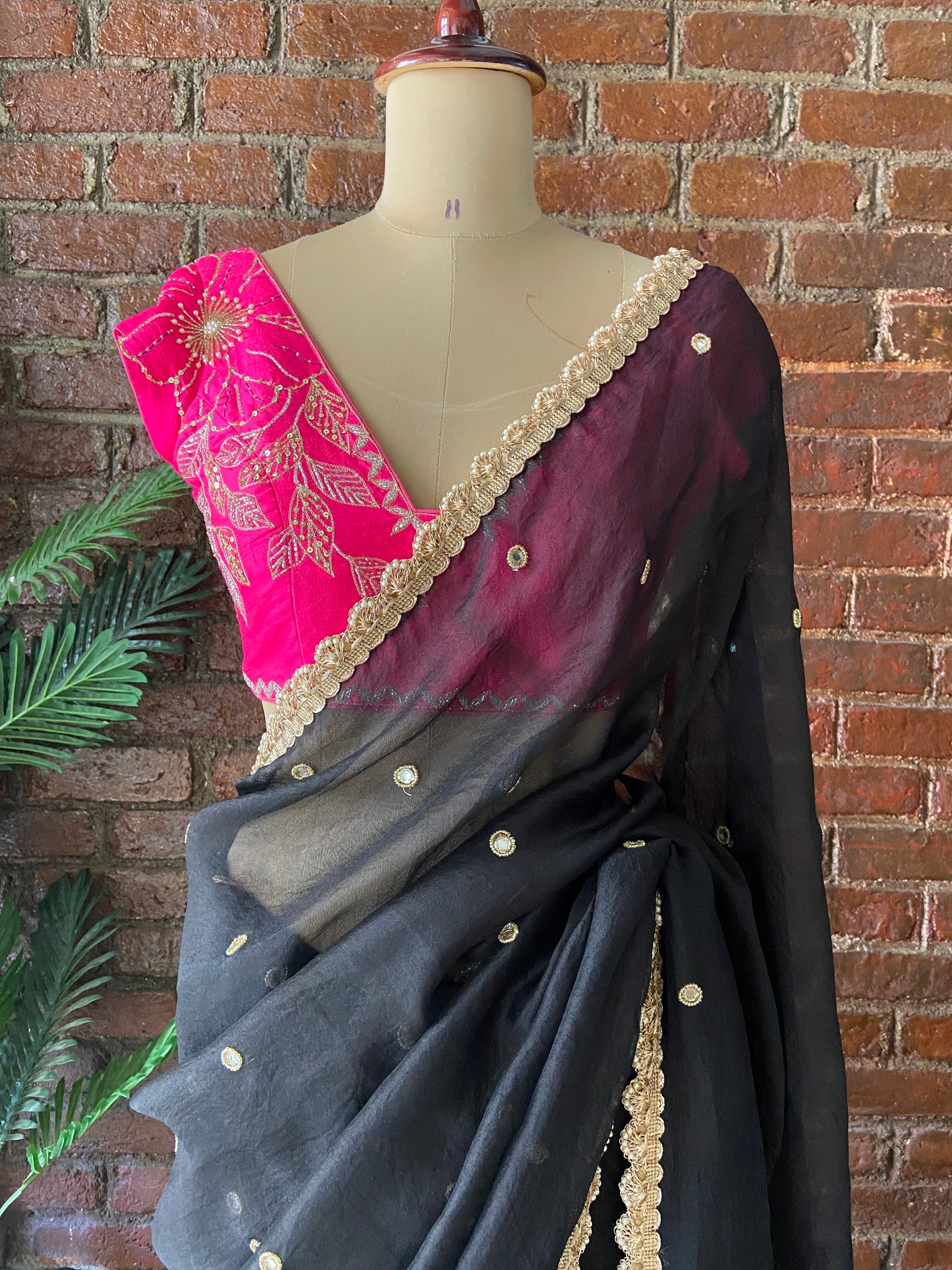 Black Organza Embroidered Saree