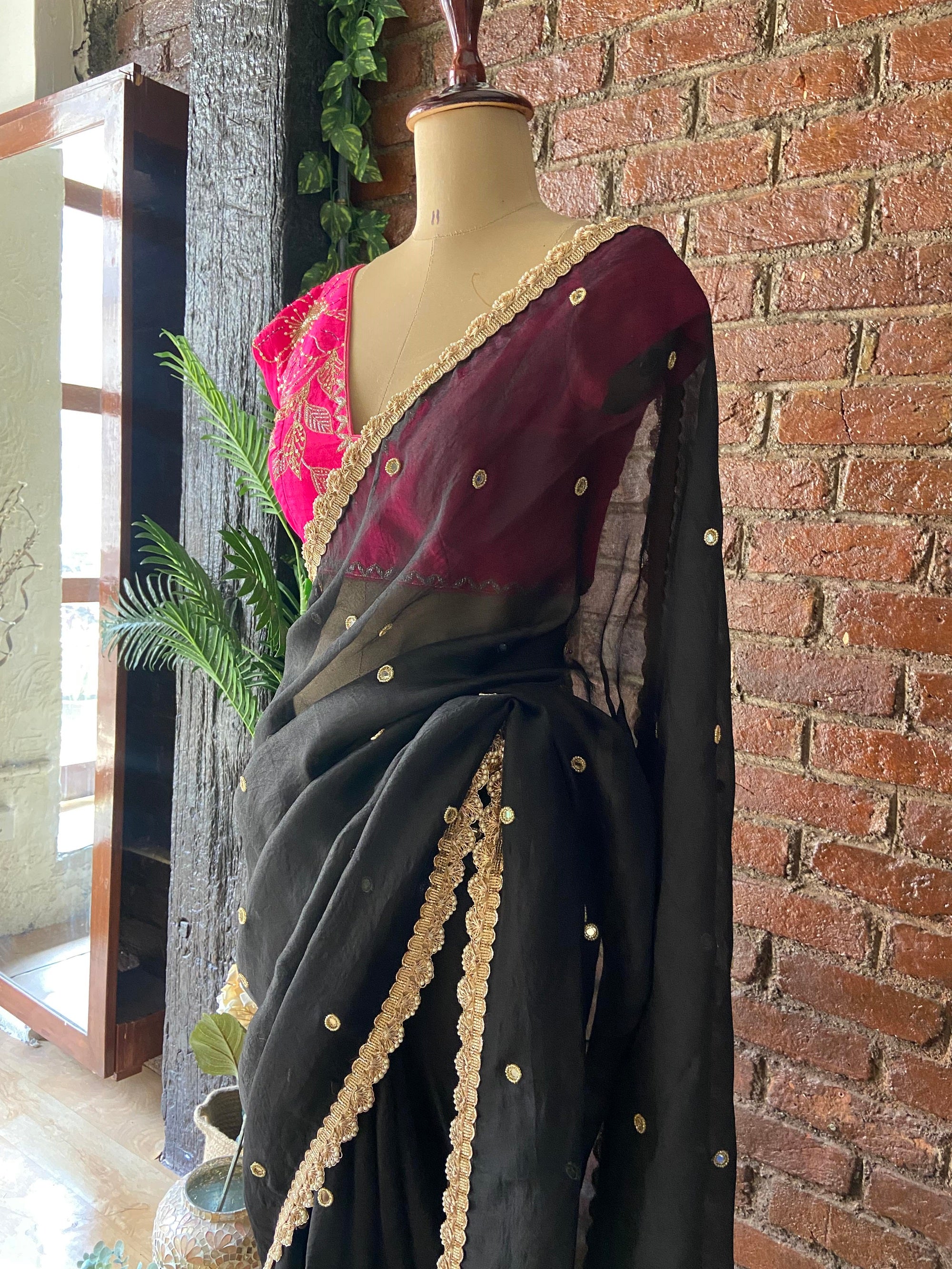Black Organza Embroidered Saree