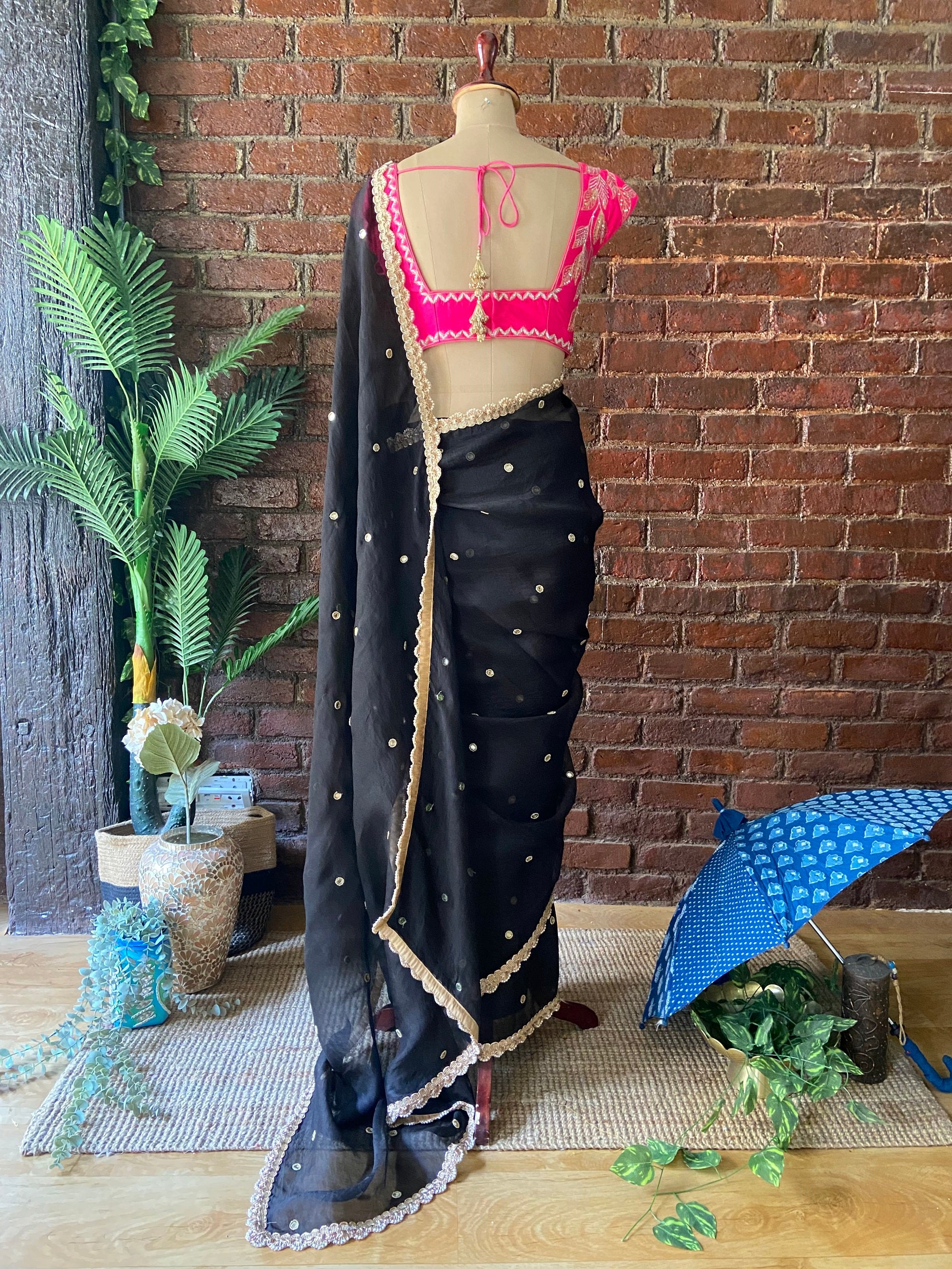 Black Organza Embroidered Saree