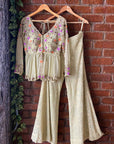 Olive Peplum Embroidered and Palazzo Set - indian wear for women USA